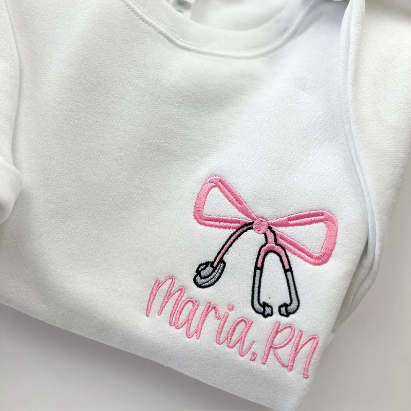 Embroidered Nurse Bow Sweatshirt Custom Crewneck Sweatshirt Nurse Gift