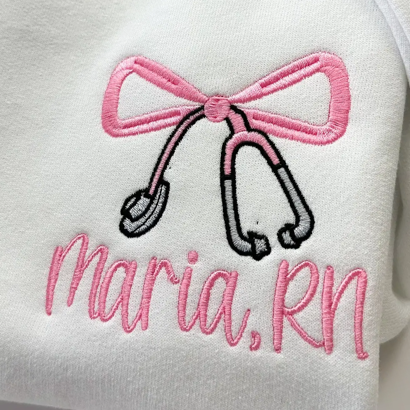 Embroidered Nurse Bow Sweatshirt Custom Crewneck Sweatshirt Nurse Gift