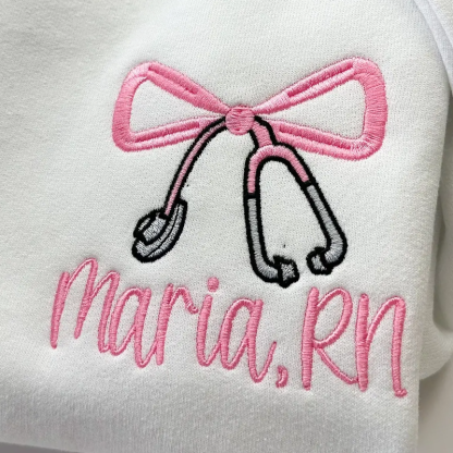 Embroidered Nurse Bow Sweatshirt Custom Crewneck Sweatshirt Nurse Gift
