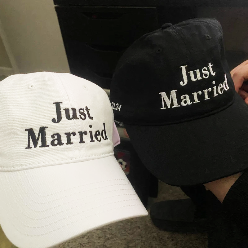 Just Married couples gift hat SET -honeymoon gifts wedding gift- groom gift bride gift