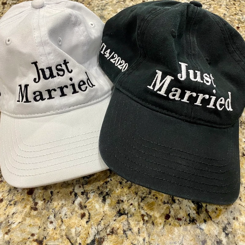 Just Married couples gift hat SET -honeymoon gifts wedding gift- groom gift bride gift