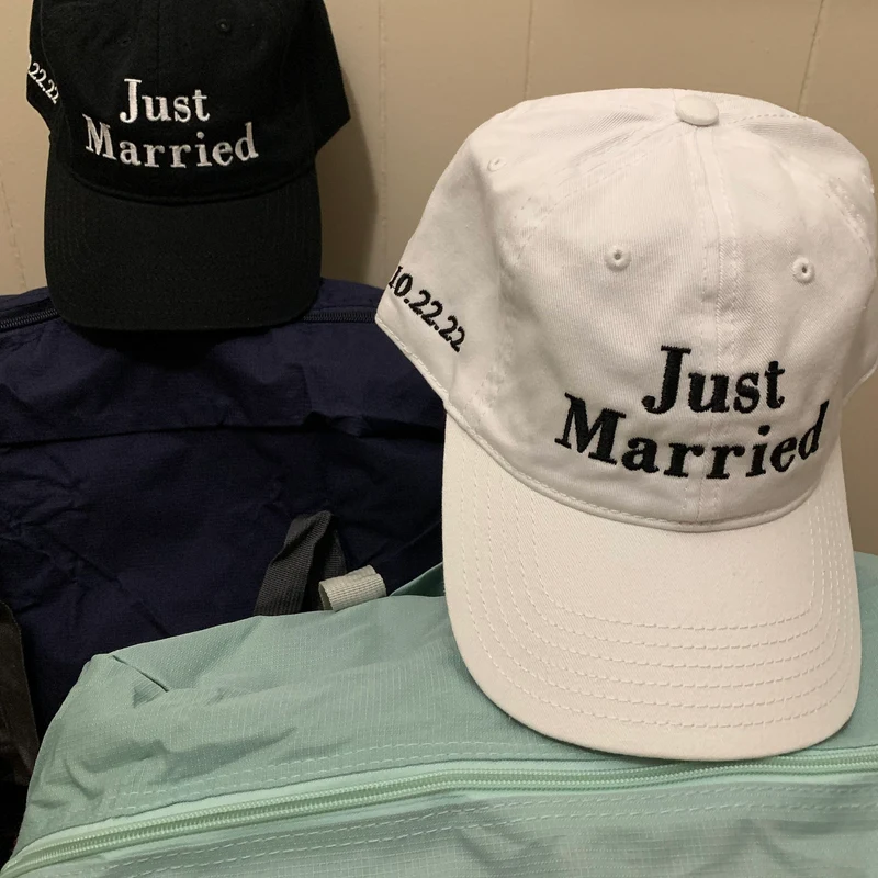 Just Married couples gift hat SET -honeymoon gifts wedding gift- groom gift bride gift