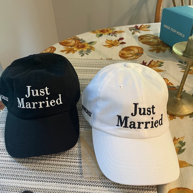 Just Married couples gift hat SET -honeymoon gifts wedding gift- groom gift bride gift
