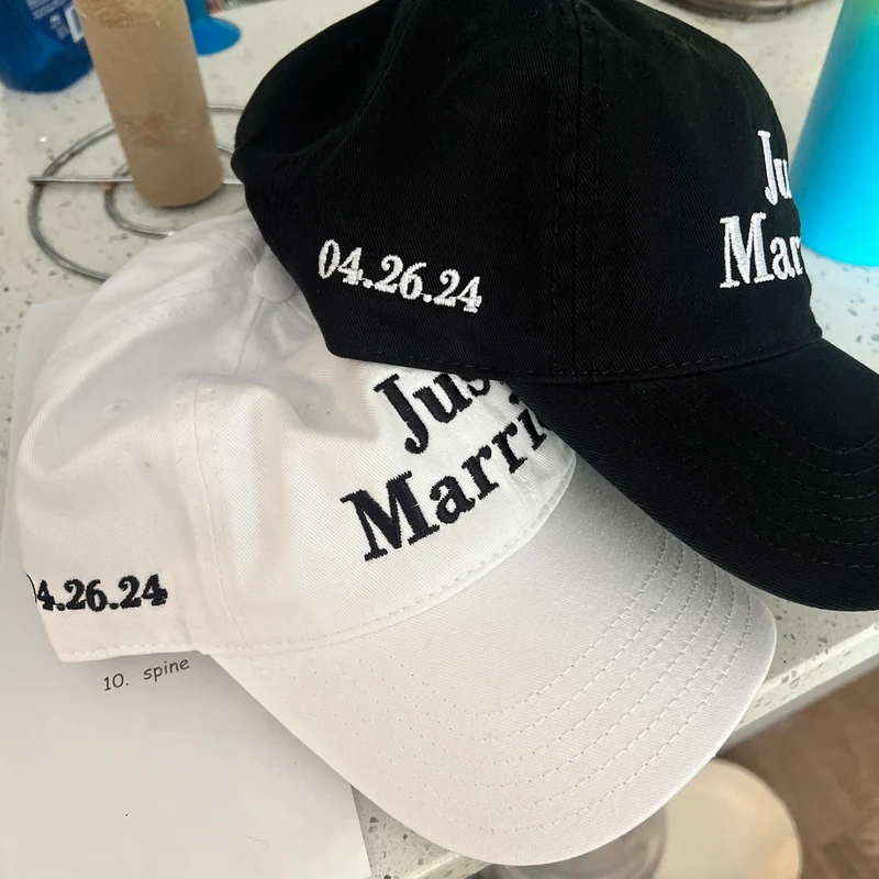 Just Married couples gift hat SET -honeymoon gifts wedding gift- groom gift bride gift
