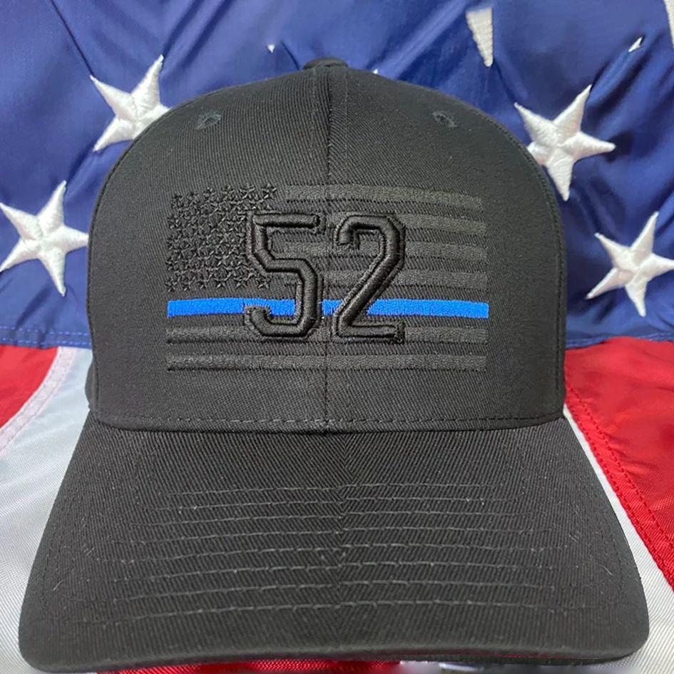 Free personalization Men's Thin blue line police officer badge blacked out American flag hat