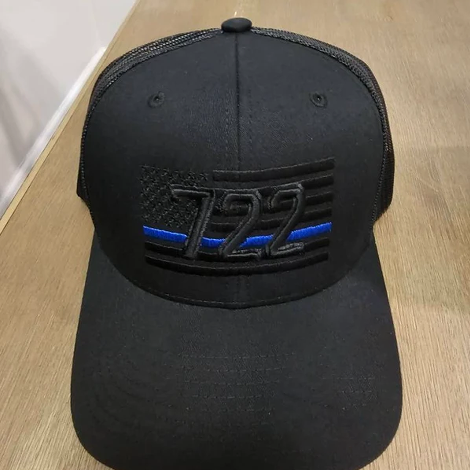 Free personalization Men's Thin blue line police officer badge blacked out American flag hat