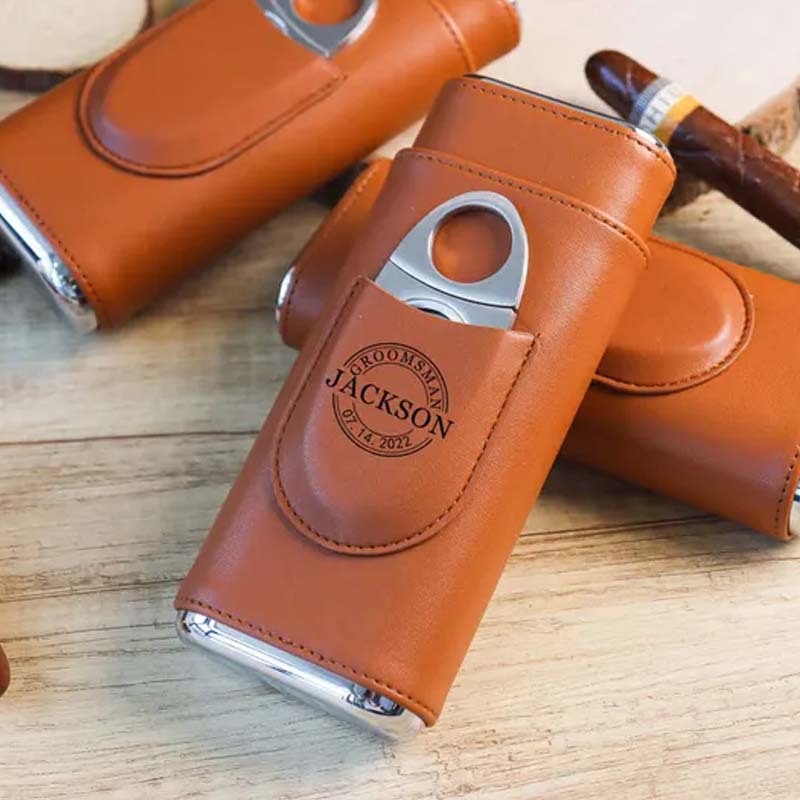 Personalized Cigar Case Mens Gift Custom Engraved Cigar Holder Cigar Travel Case Leather Cigar Holder