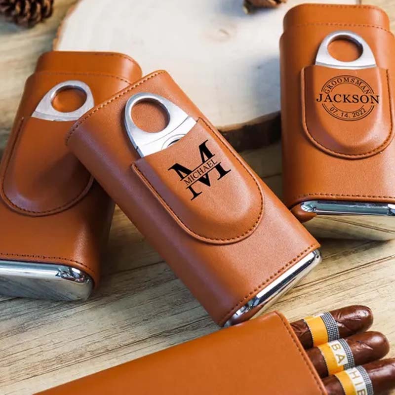 Personalized Cigar Case Mens Gift Custom Engraved Cigar Holder Cigar Travel Case Leather Cigar Holder