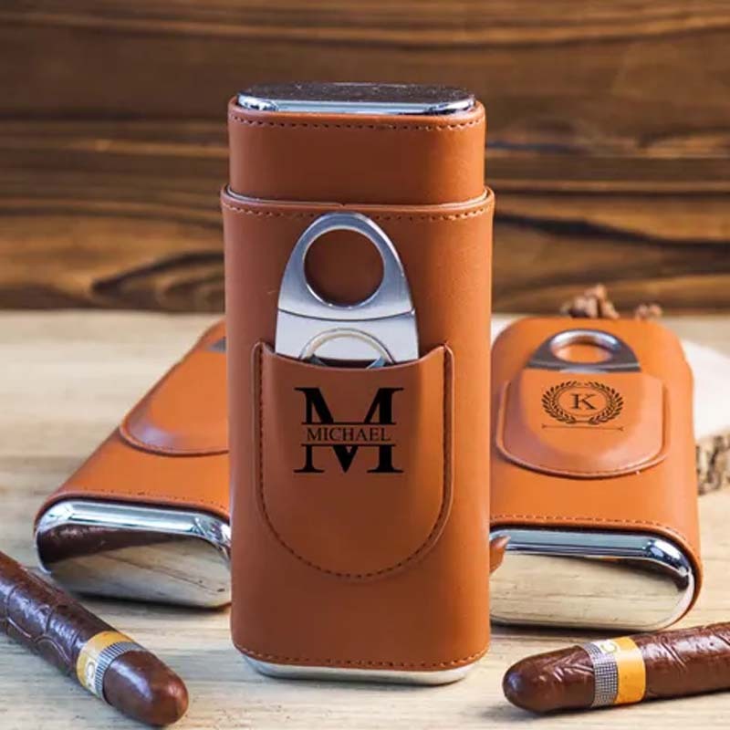 Personalized Cigar Case Mens Gift Custom Engraved Cigar Holder Cigar Travel Case Leather Cigar Holder