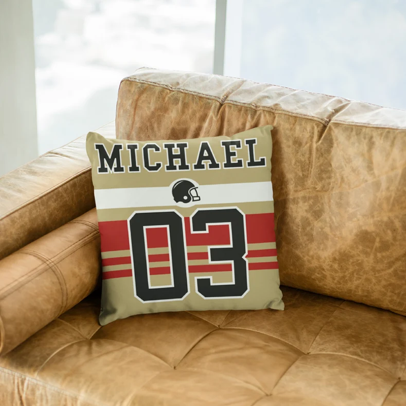 Personalized Football Throw Pillow Cover Number & Name Custom Sport Pillows Case