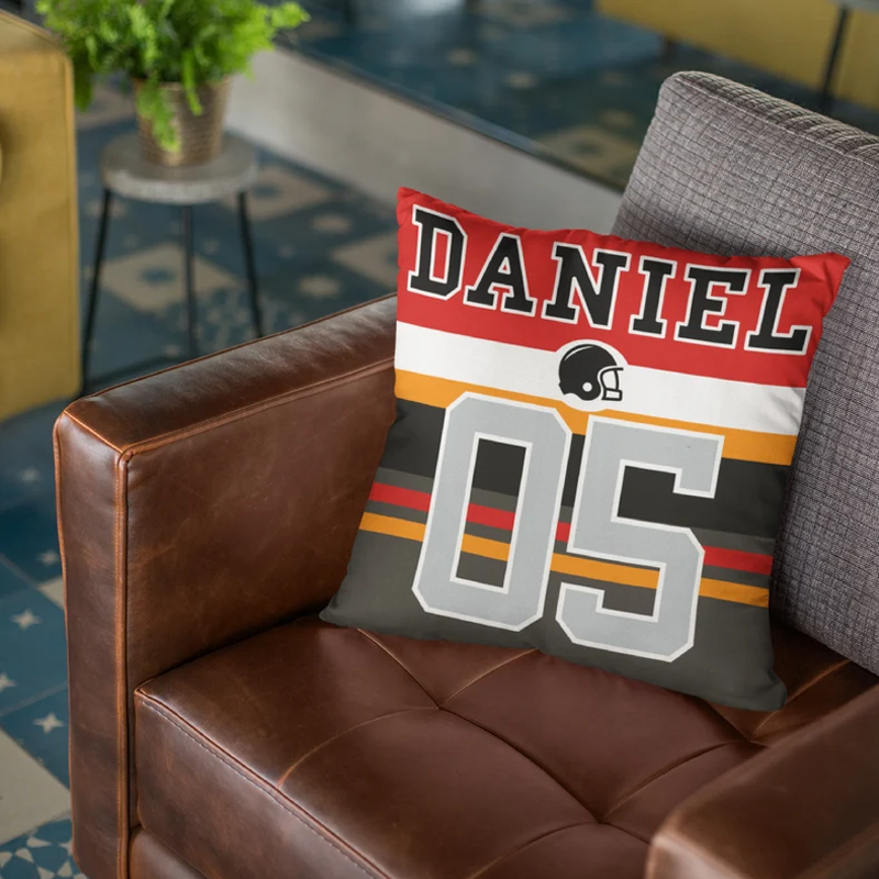 Personalized Football Throw Pillow Cover Number & Name Custom Sport Pillows Case