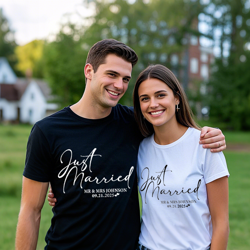 Just Married T-Shirt Personalized Husband and Wife Couples Honeymoon T-Shirt