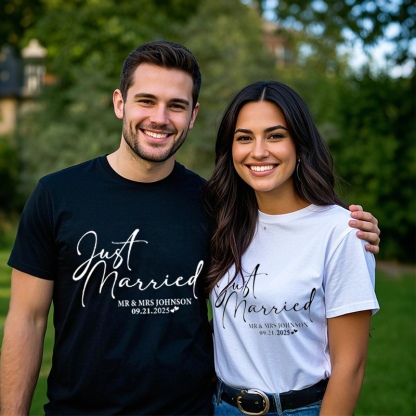 Just Married T-Shirt Personalized Husband and Wife Couples Honeymoon T-Shirt