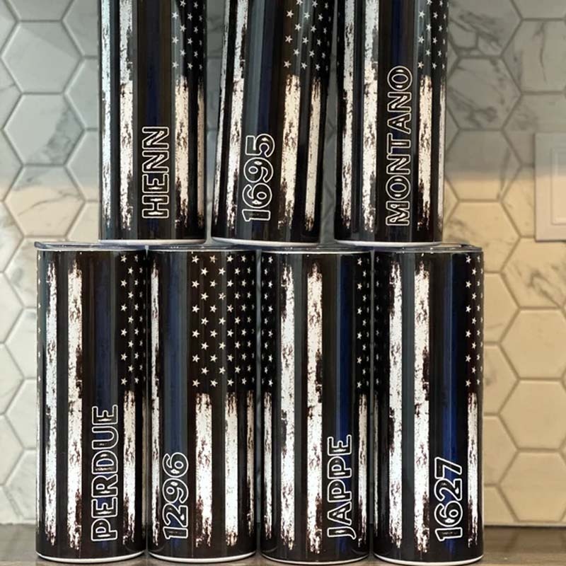Personalized Police Tumbler Thin Blue Line Cup With Straw Police Travel Cup 20 oz Tumbler