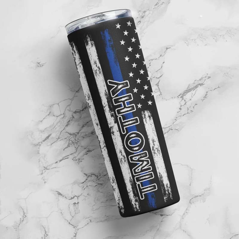 Personalized Police Tumbler Thin Blue Line Cup With Straw Police Travel Cup 20 oz Tumbler
