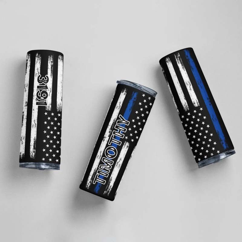 Personalized Police Tumbler Thin Blue Line Cup With Straw Police Travel Cup 20 oz Tumbler