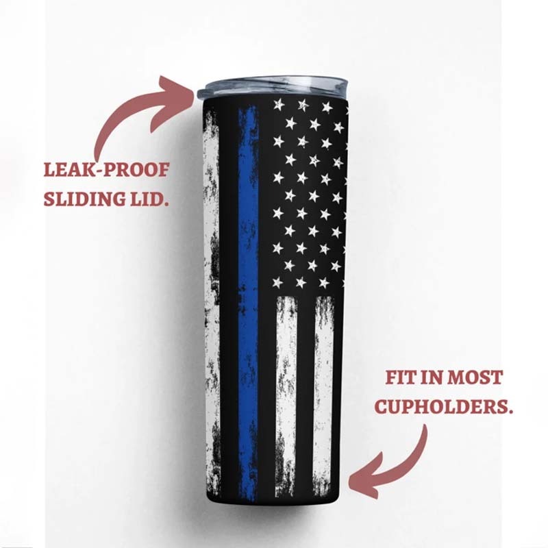 Personalized Police Tumbler Thin Blue Line Cup With Straw Police Travel Cup 20 oz Tumbler