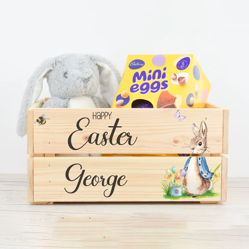 Personalised Wooden Easter Bunny Rabbit Crate I Wooden Easter Crate Easter Gifts