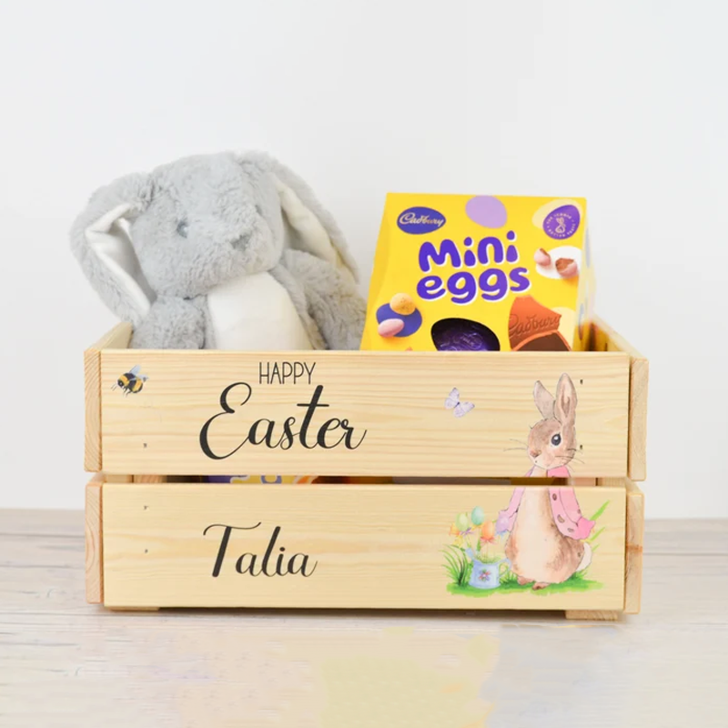 Personalised Wooden Easter Bunny Rabbit Crate I Wooden Easter Crate Easter Gifts