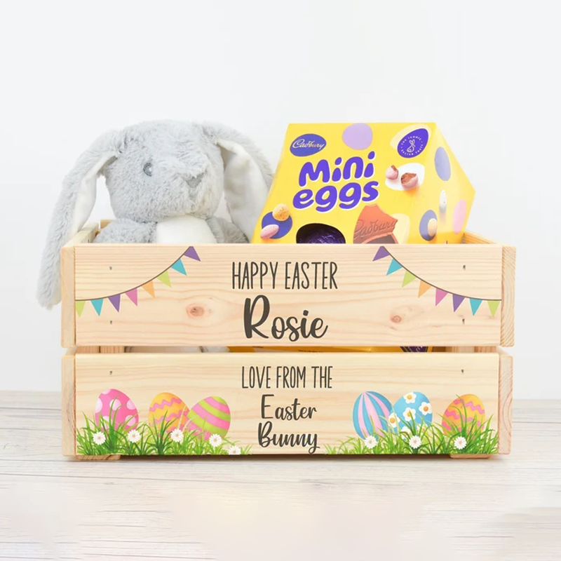 Personalised Wooden Easter Bunny Rabbit Crate I Wooden Easter Crate Easter Gifts
