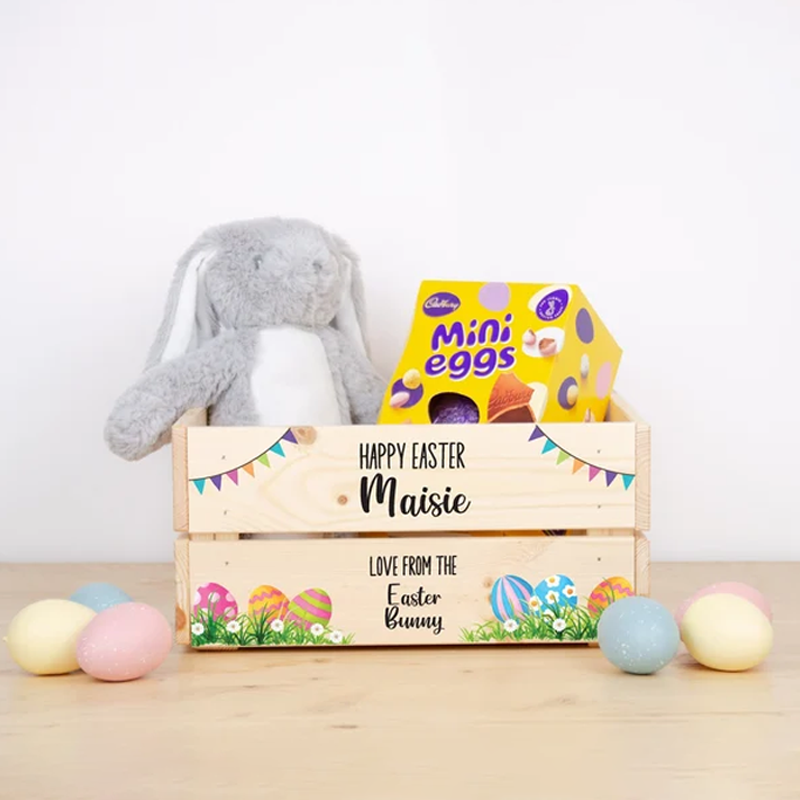 Personalised Wooden Easter Bunny Rabbit Crate I Wooden Easter Crate Easter Gifts