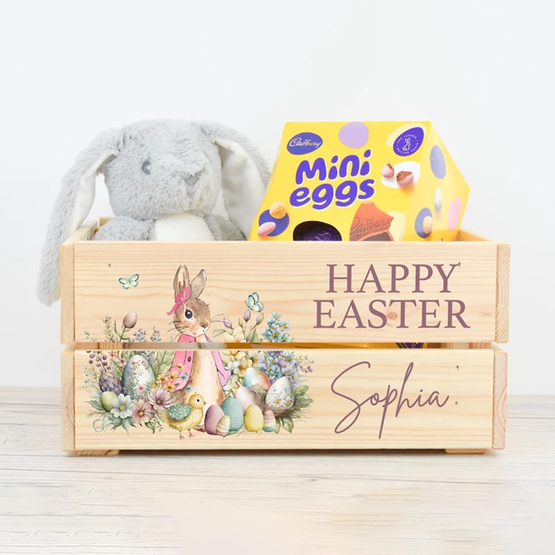 Personalised Wooden Easter Bunny Rabbit Crate I Wooden Easter Crate Easter Gifts