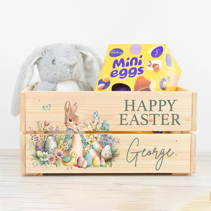 Personalised Wooden Easter Bunny Rabbit Crate I Wooden Easter Crate Easter Gifts