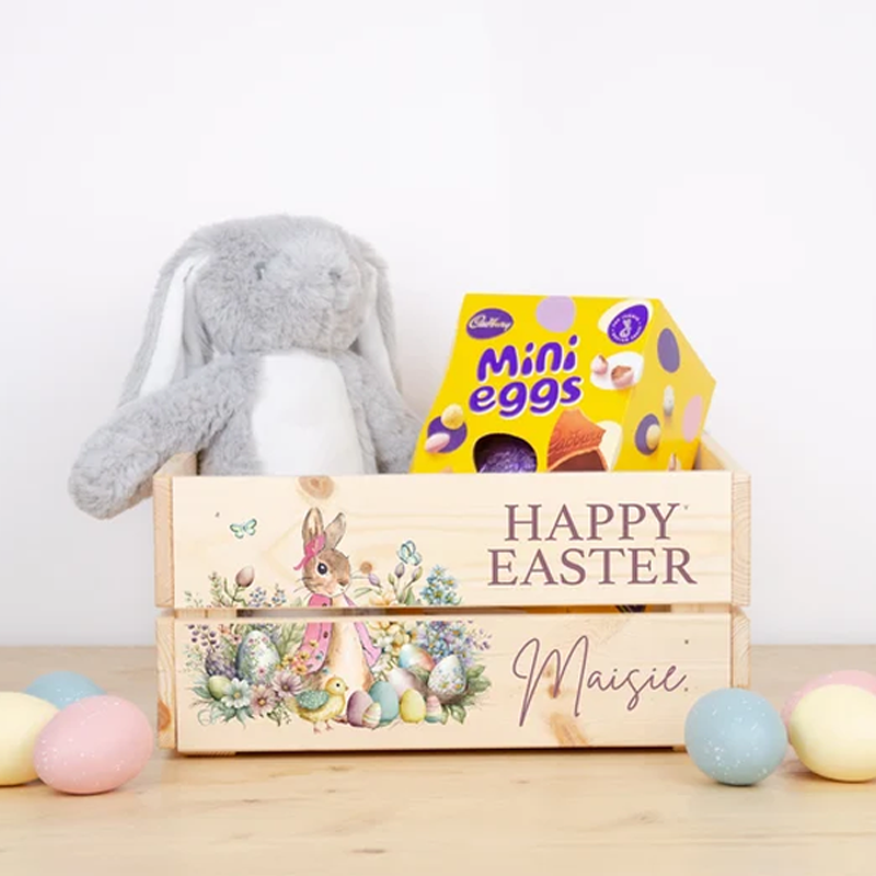 Personalised Wooden Easter Bunny Rabbit Crate I Wooden Easter Crate Easter Gifts