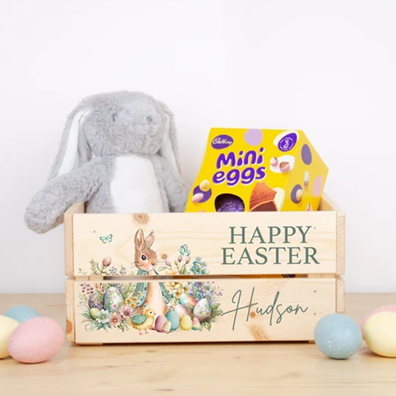 Personalised Wooden Easter Bunny Rabbit Crate I Wooden Easter Crate Easter Gifts
