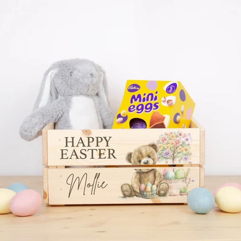 Personalised Wooden Easter Bunny Rabbit Crate I Wooden Easter Crate Easter Gifts