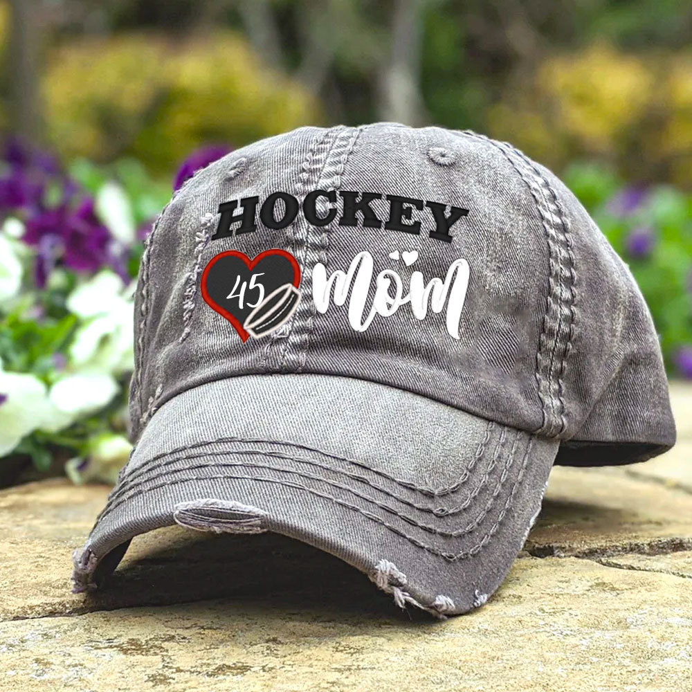 Embroidered Hockey Mom, Wife Hat with Player Jersey Number