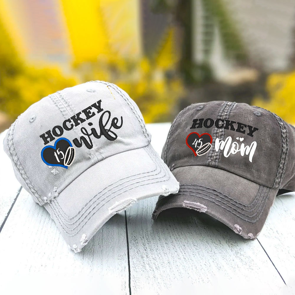 Embroidered Hockey Mom, Wife Hat with Player Jersey Number