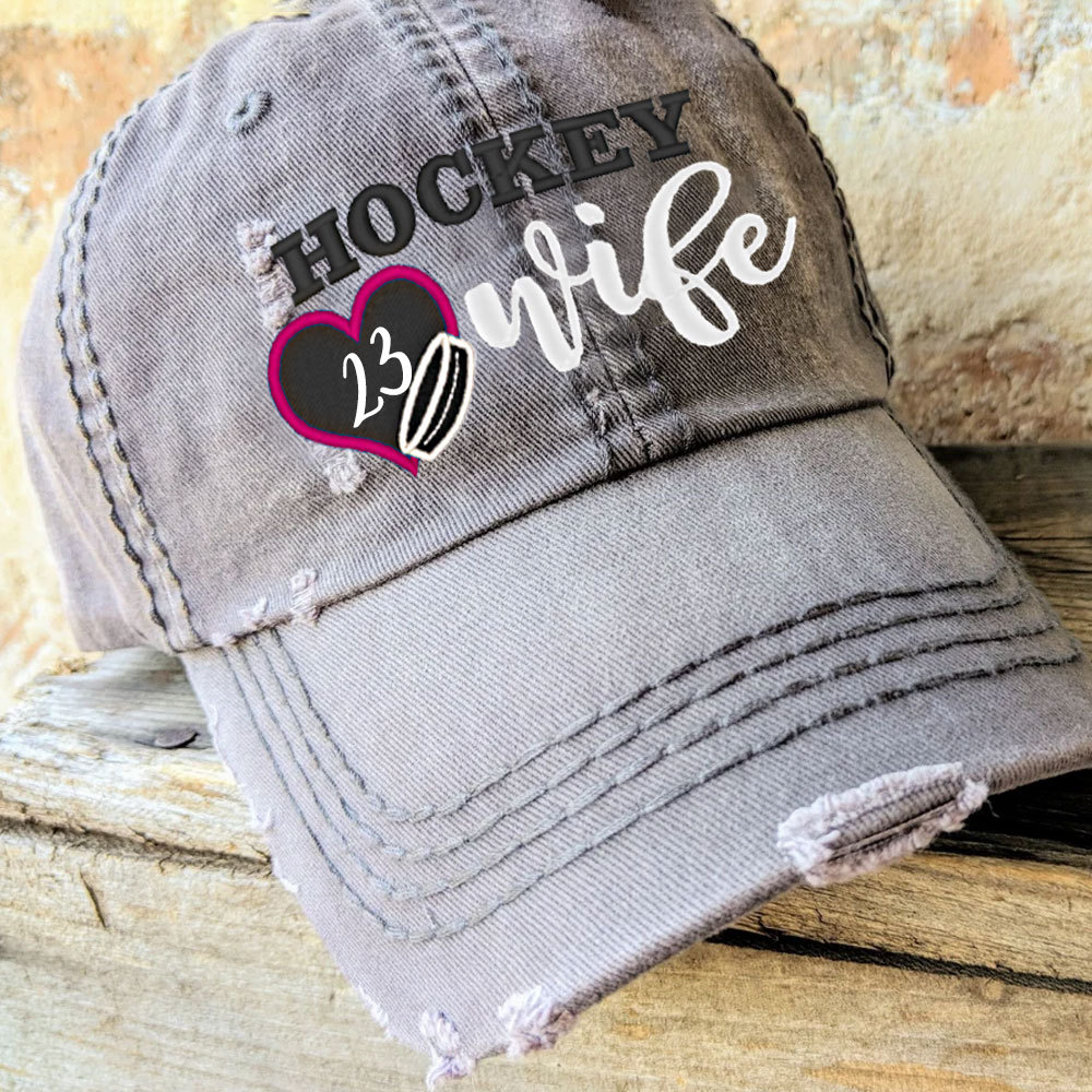 Embroidered Hockey Mom, Wife Hat with Player Jersey Number