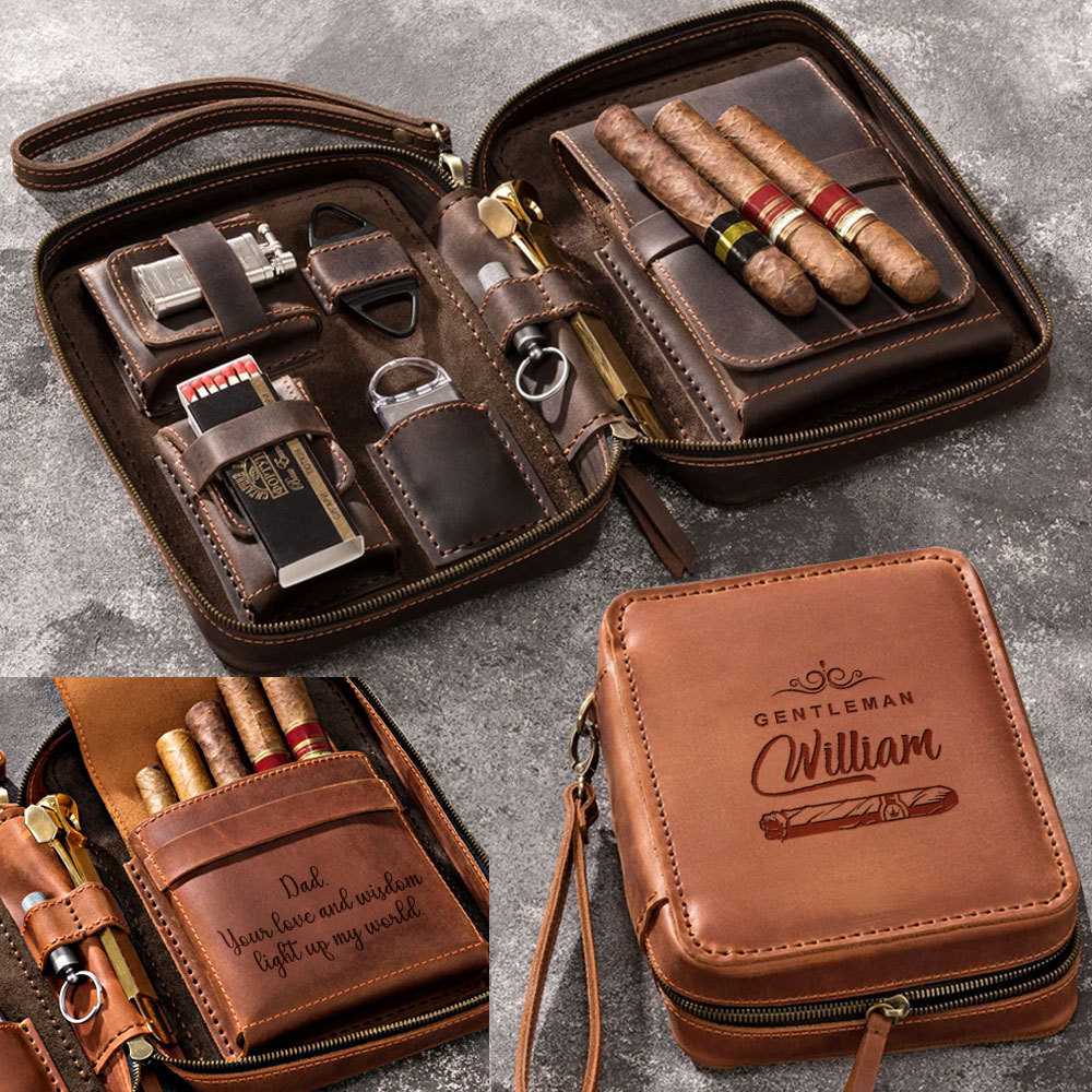 Personalized Leather Travel Cigar Case For Your Dad, Husband, Boyfriends, Brother