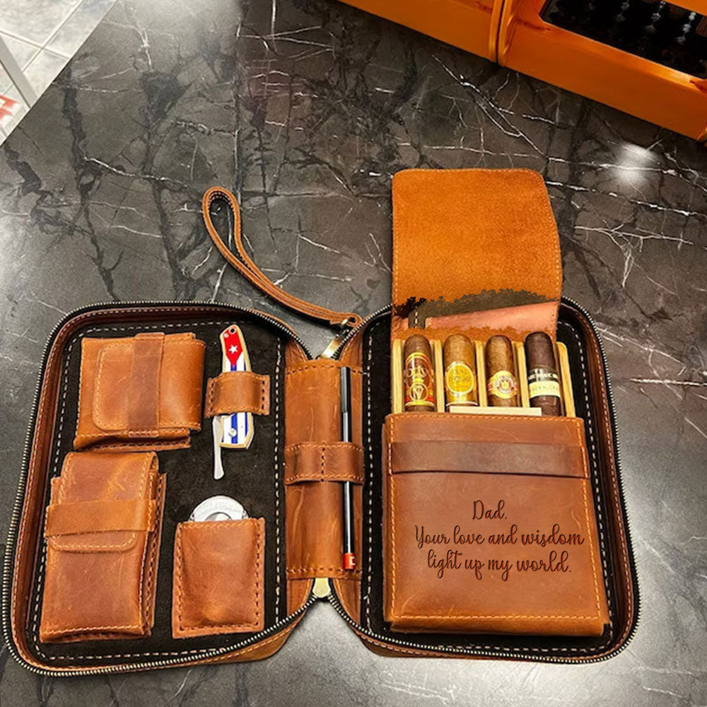 Personalized Leather Travel Cigar Case For Your Dad, Husband, Boyfriends, Brother