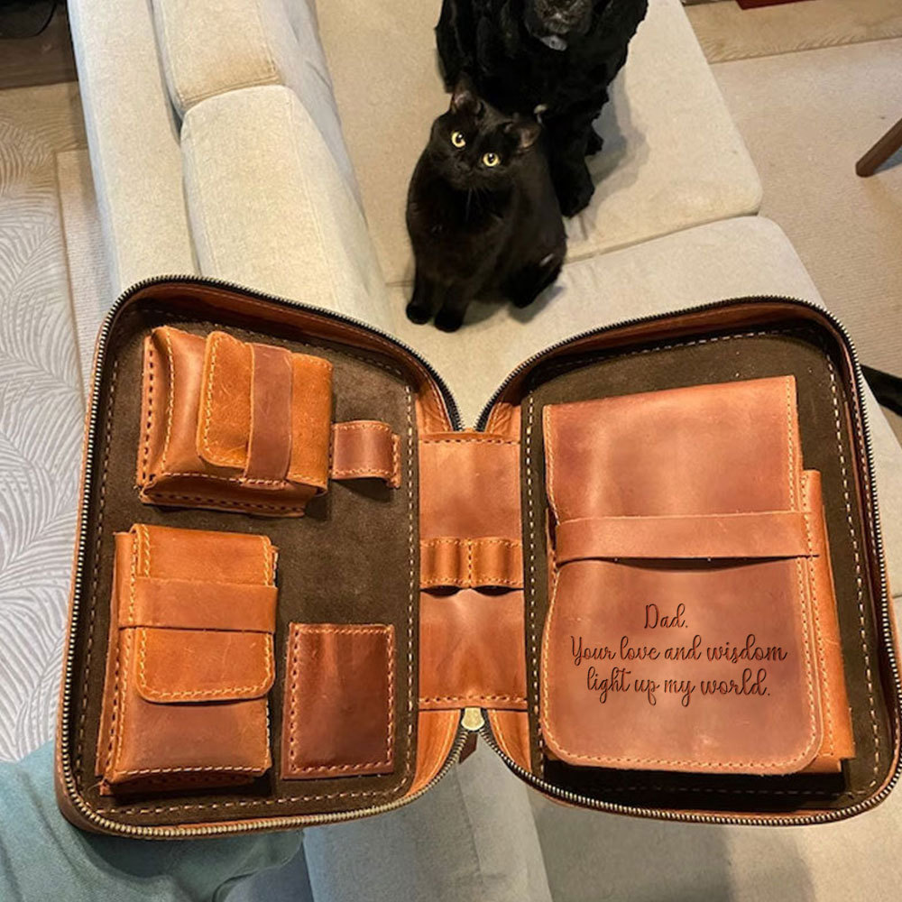 Personalized Leather Travel Cigar Case For Your Dad, Husband, Boyfriends, Brother