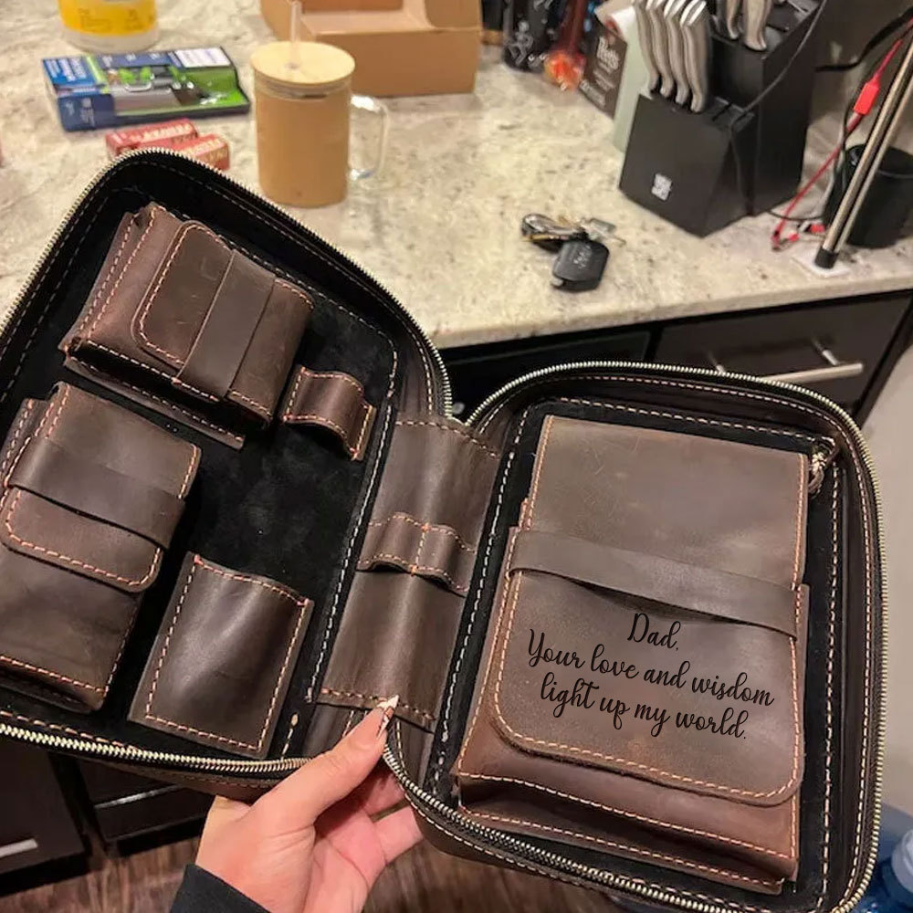 Personalized Leather Travel Cigar Case For Your Dad, Husband, Boyfriends, Brother
