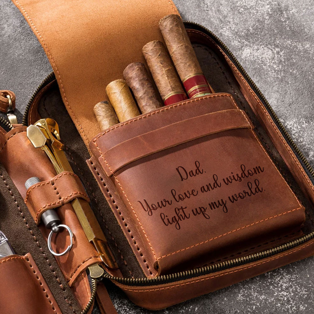 Personalized Leather Travel Cigar Case For Your Dad, Husband, Boyfriends, Brother
