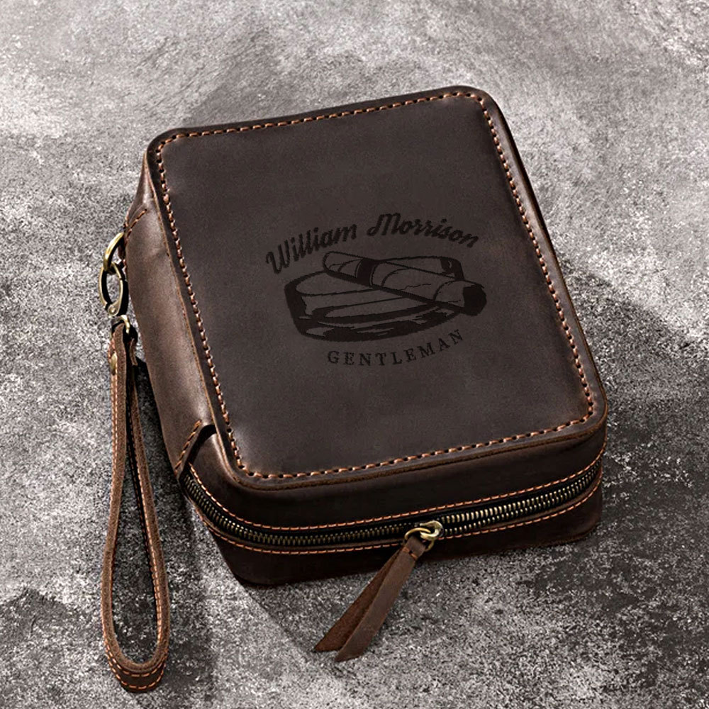 Personalized Leather Travel Cigar Case For Your Dad, Husband, Boyfriends, Brother