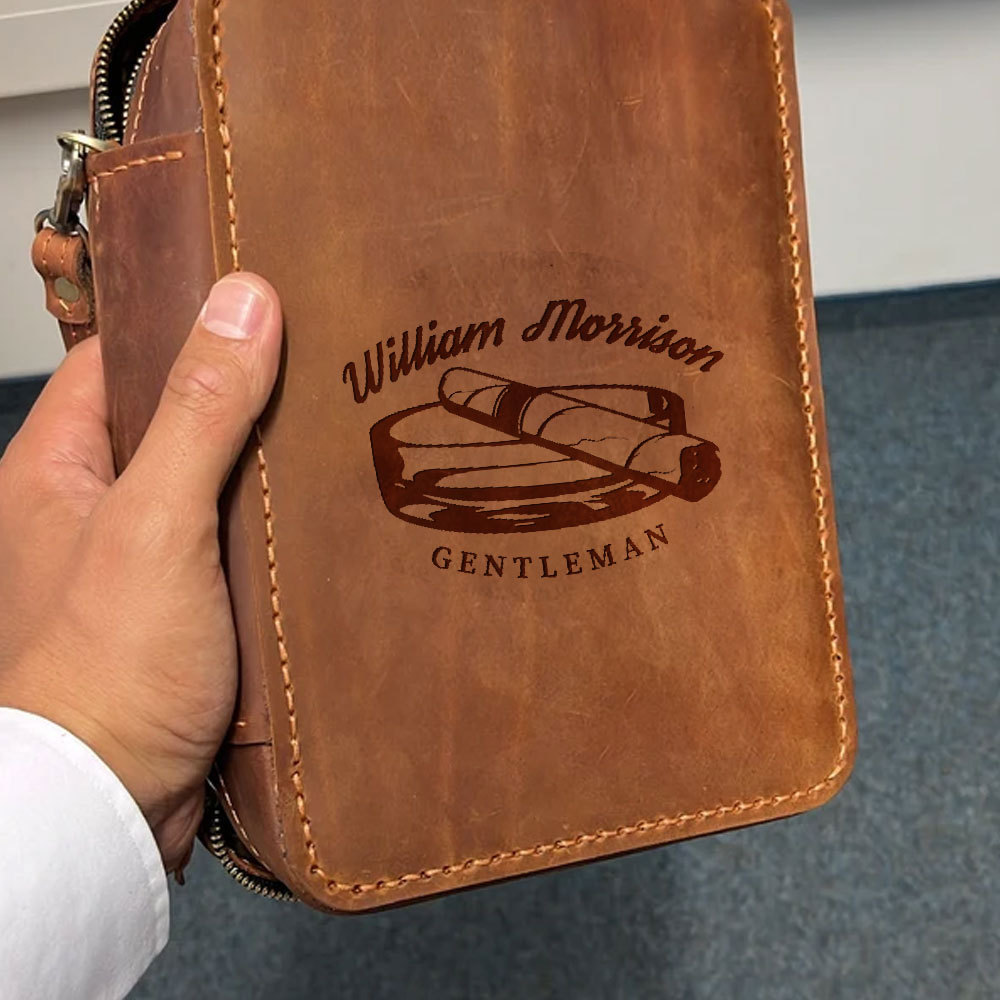 Personalized Leather Travel Cigar Case For Your Dad, Husband, Boyfriends, Brother