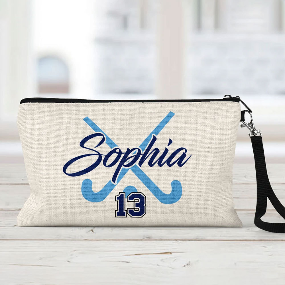 Personalized Field Hockey Sticks Zipper Pouch Makeup Bag