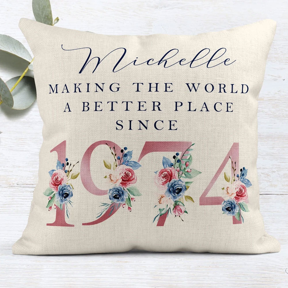 Custom 80th, 90th Birthday Cushion, Making the world a better...