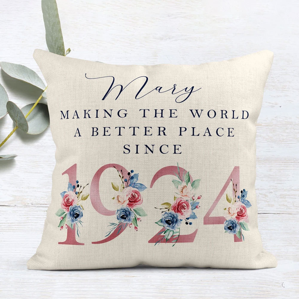 Custom 80th, 90th Birthday Cushion, Making the world a better...