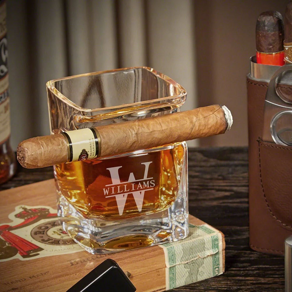 Personalized Cigar Glass and Cigar Case Set For Cigar Lovers