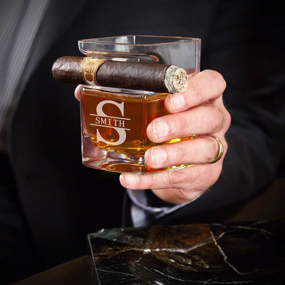 Personalized Cigar Glass and Cigar Case Set For Cigar Lovers