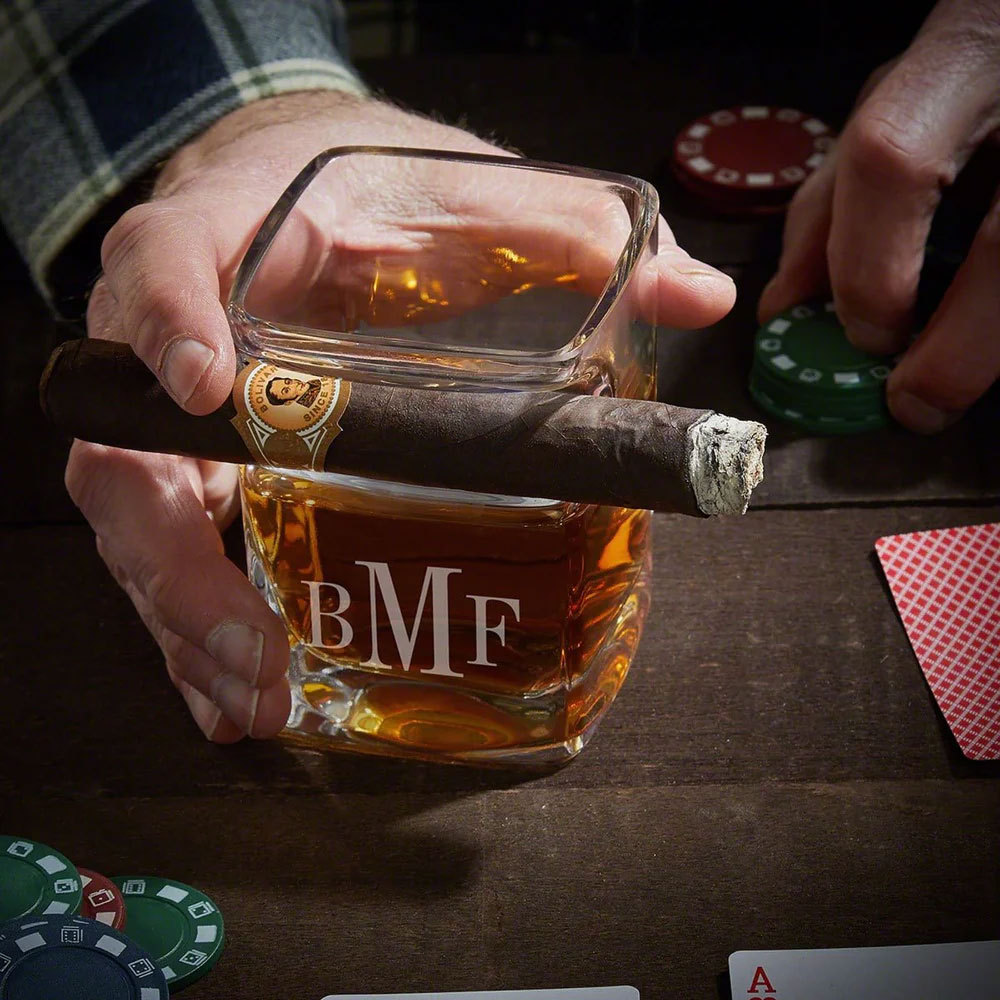 Personalized Cigar Glass and Cigar Case Set For Cigar Lovers