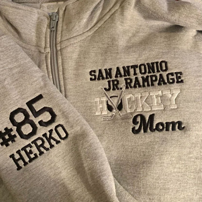 Embroidered Hockey Mom Pullover Sweatshirt, Full Zip Hoodie