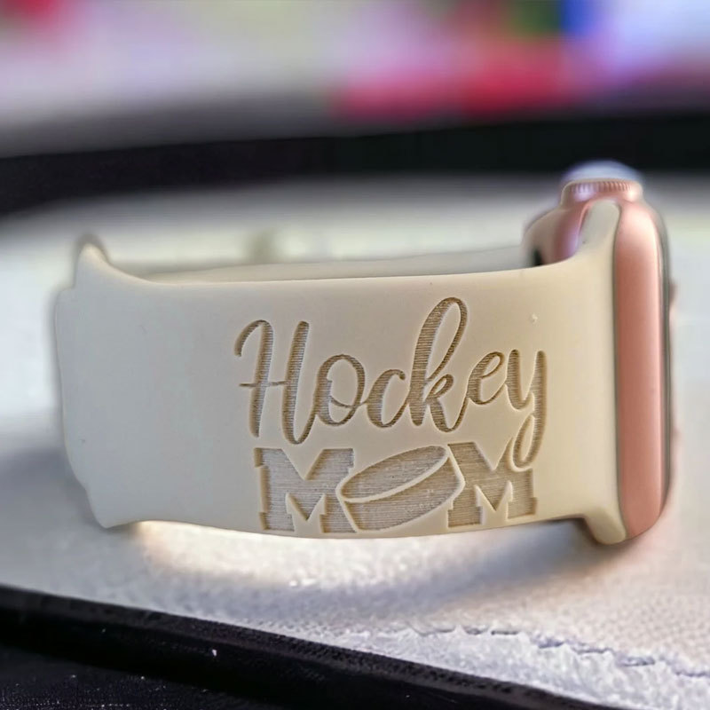 Engraved HOCKEY MOM Silicone Sports Watch Band for Apple