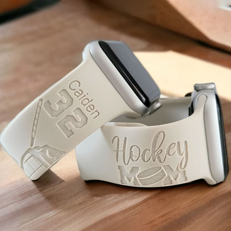 Engraved HOCKEY MOM Silicone Sports Watch Band for Apple