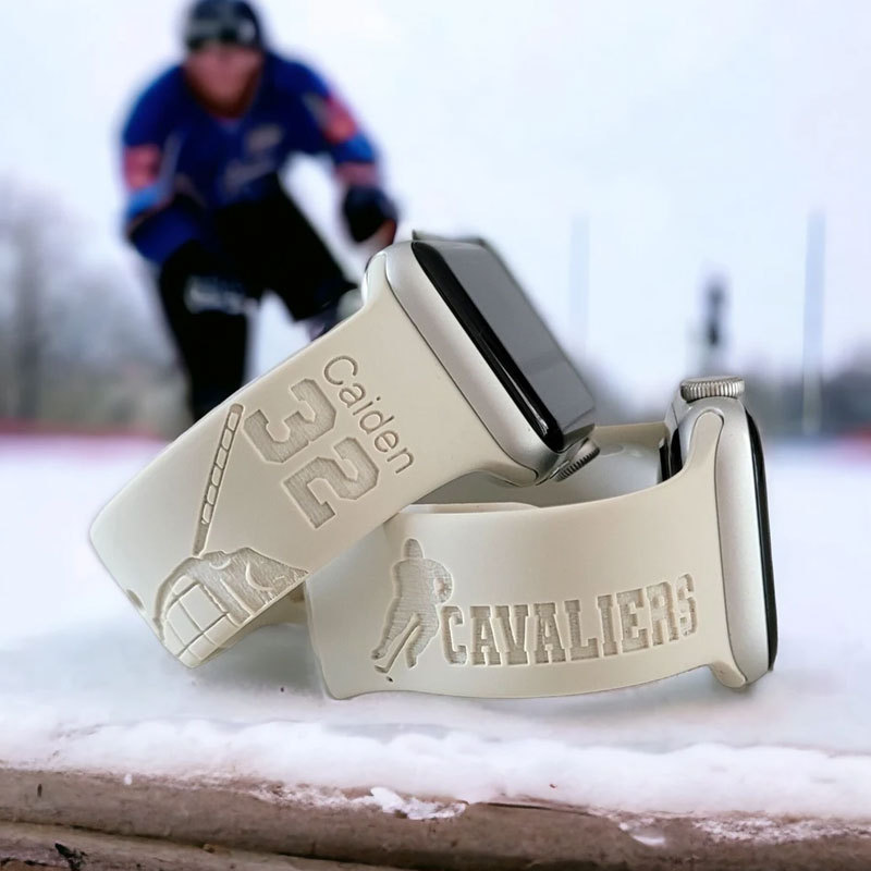 Engraved HOCKEY MOM Silicone Sports Watch Band for Apple